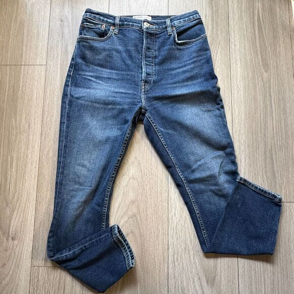 Re/Done Jeans High Rise Ankle Crop Stretch Button Fly ReDone Jeans 30 USA - Picture 2 of 15